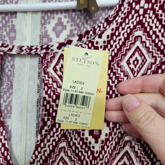 NWT Stetson Keyhole Neckline Bell Sleeve Mini Dress Size 2 Western Geometric - Picture 6 of 6